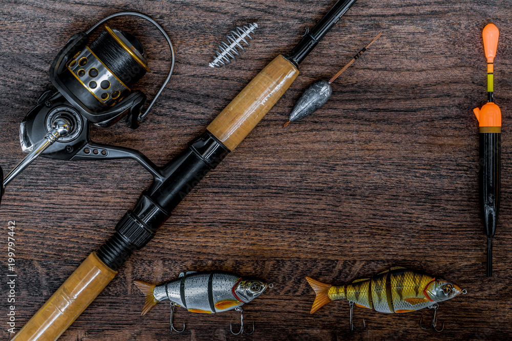 Naklejka premium Background or background of fishing tackle.