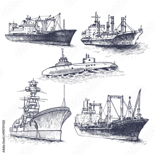 Set cargo ship, reefers, lighthouse
