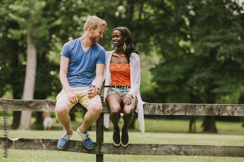 Multiracial couple in the park