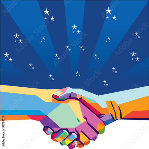 Popart Shakehand Background Color vector design illustration