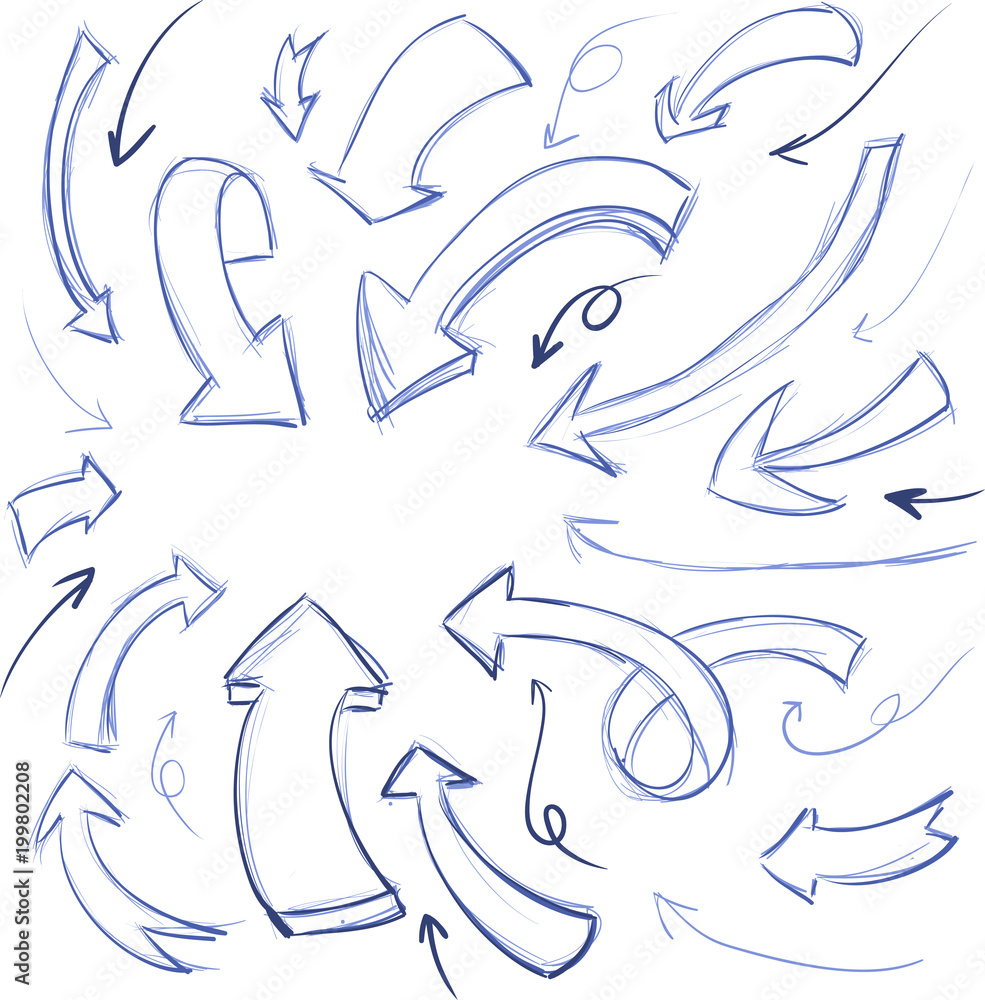 Fototapeta premium large set of hand-drawn vintage arrows. Form style. It can be used for website design.