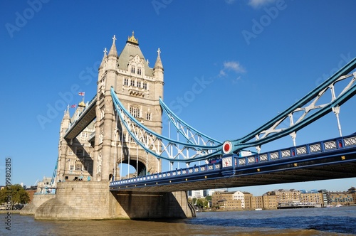Tower Bridge in London, UK. Sunny day, blue sky.