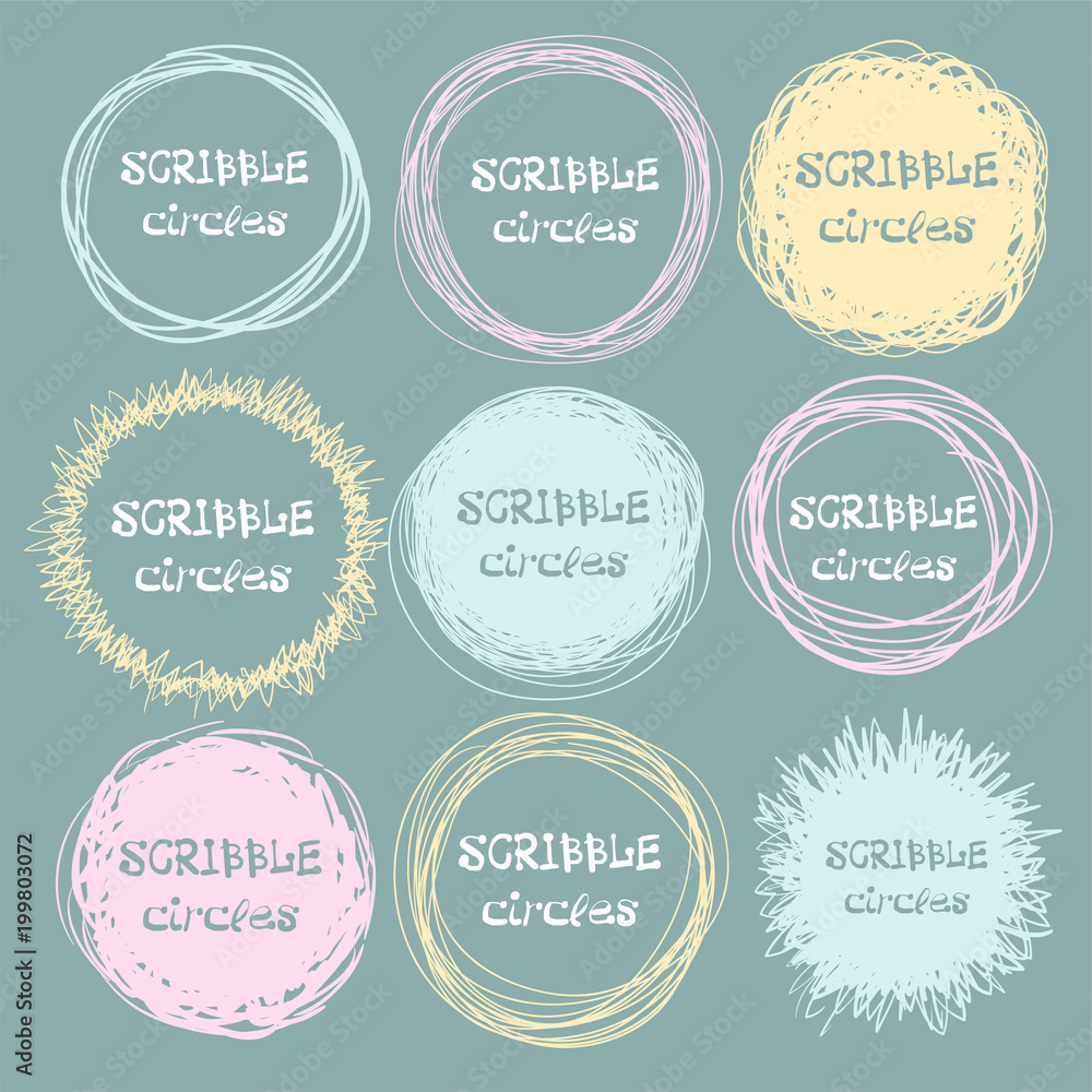 Set of bright hand-drawn scribble circles for your design. Set of bright hand-drawn scribble circles for your design.