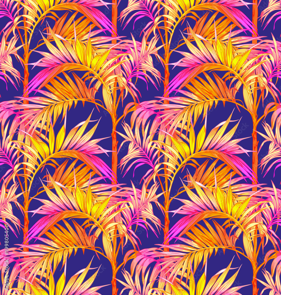 Palm Seamless Pattern. Tropical leaves backgrounds.