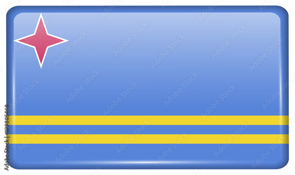 Obraz premium Flags Aruba in the form of a magnet on refrigerator with reflections light.