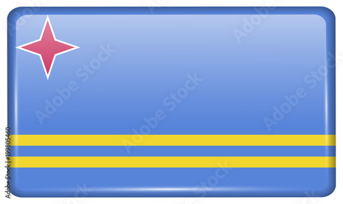 Flags Aruba in the form of a magnet on refrigerator with reflections light.