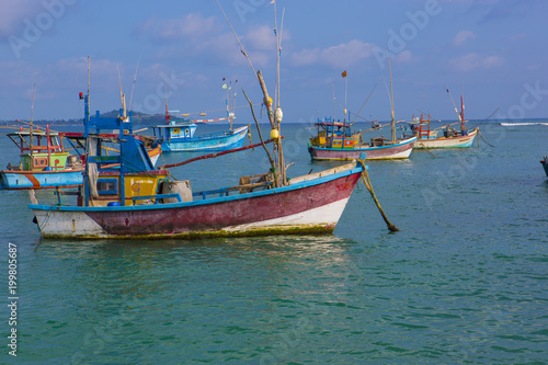 Fishing Boats in Weligama, Sri Lanka. Sri Lankan Fishing. Sea view from the Port.
