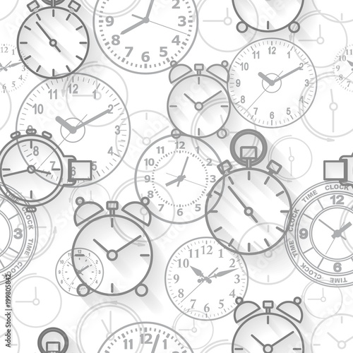 Seamless pattern composed of images hours. Vector illustration.