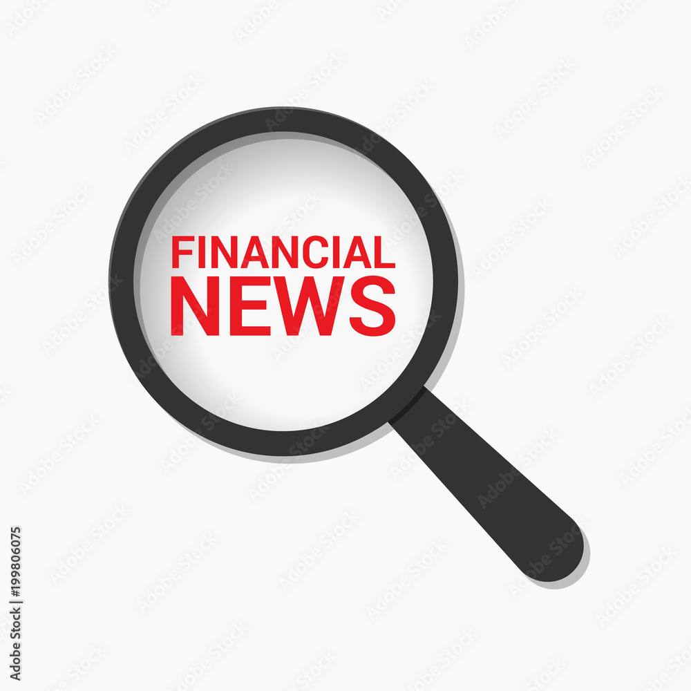News Concept: Magnifying Optical Glass With Words Financial News News Concept: Magnifying Optical Glass With Words Financial News