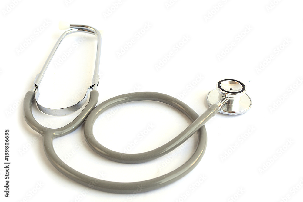 Gray stethoscope isolated on white background. Gray stethoscope isolated on white background.