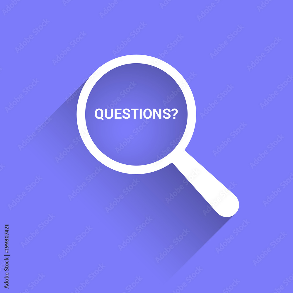 Education Concept: Magnifying Optical Glass With Words Questions? Education Concept: Magnifying Optical Glass With Words Questions?