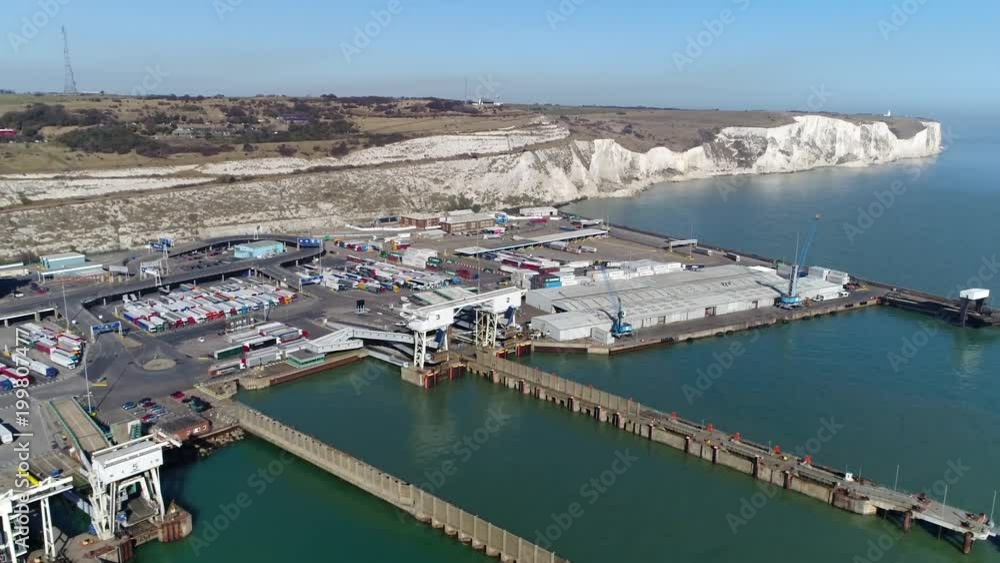 Aerial footage of Port of Dover is crosschannel port situated in Dover