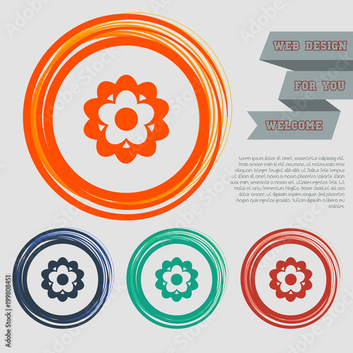 flower icon on the red, blue, green, orange buttons for your website and design with space text. photo