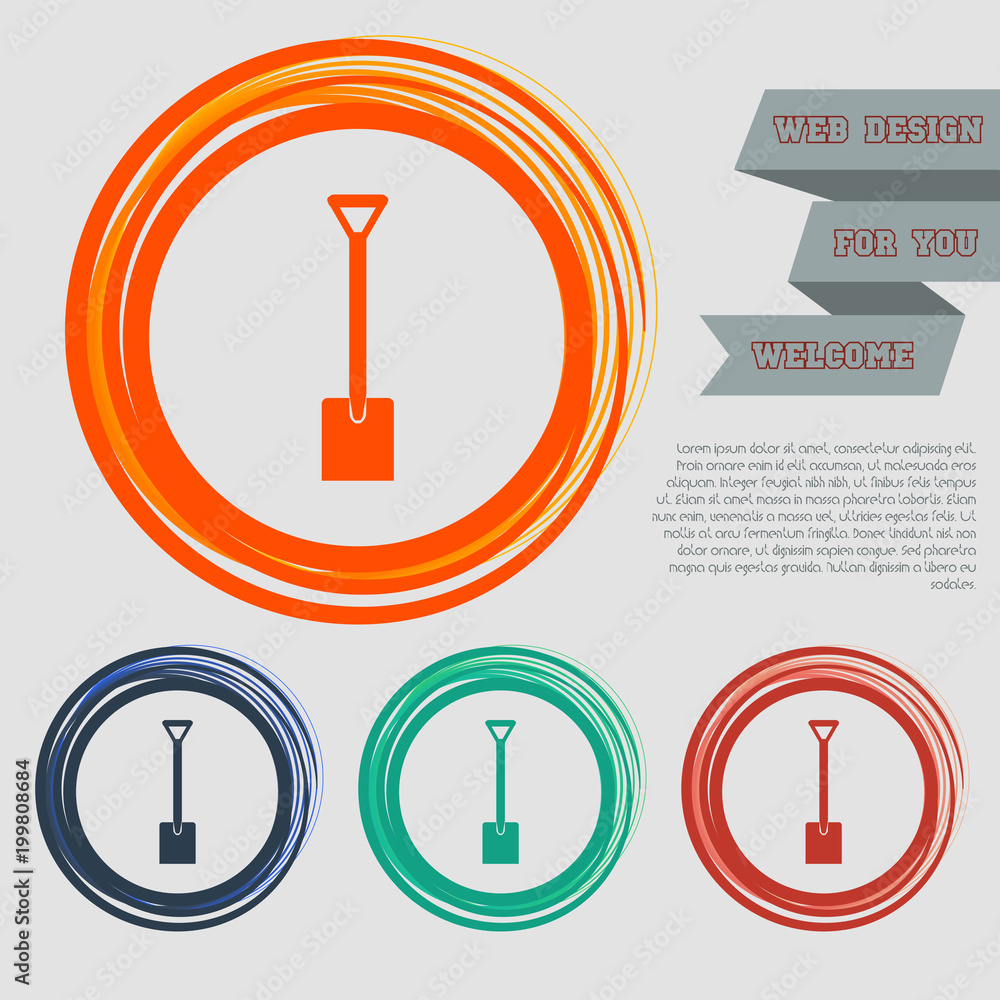 Shovel icon on the red, blue, green, orange buttons for your website and design with space text. Shovel icon on the red, blue, green, orange buttons for your website and design with space text.
