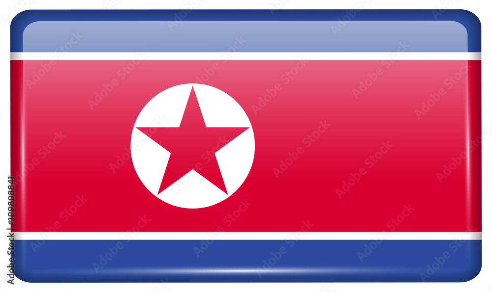 Fototapeta premium Flags Korea North in the form of a magnet on refrigerator with reflections light.