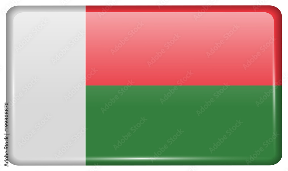Flags Madagascar in the form of a magnet on refrigerator with reflections light. Flags Madagascar in the form of a magnet on refrigerator with reflections light.