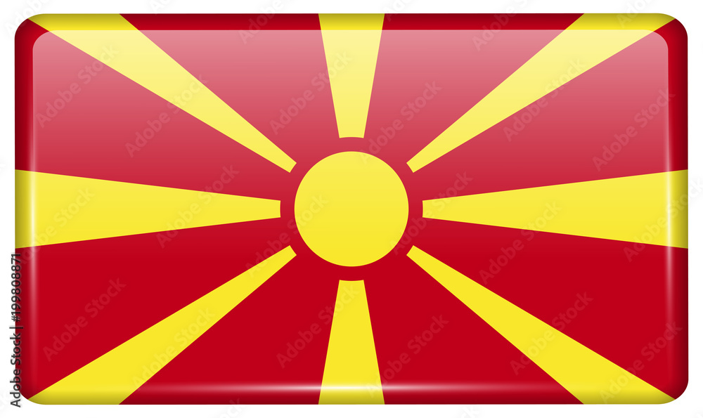 Flags Macedonia in the form of a magnet on refrigerator with reflections light. Flags Macedonia in the form of a magnet on refrigerator with reflections light.