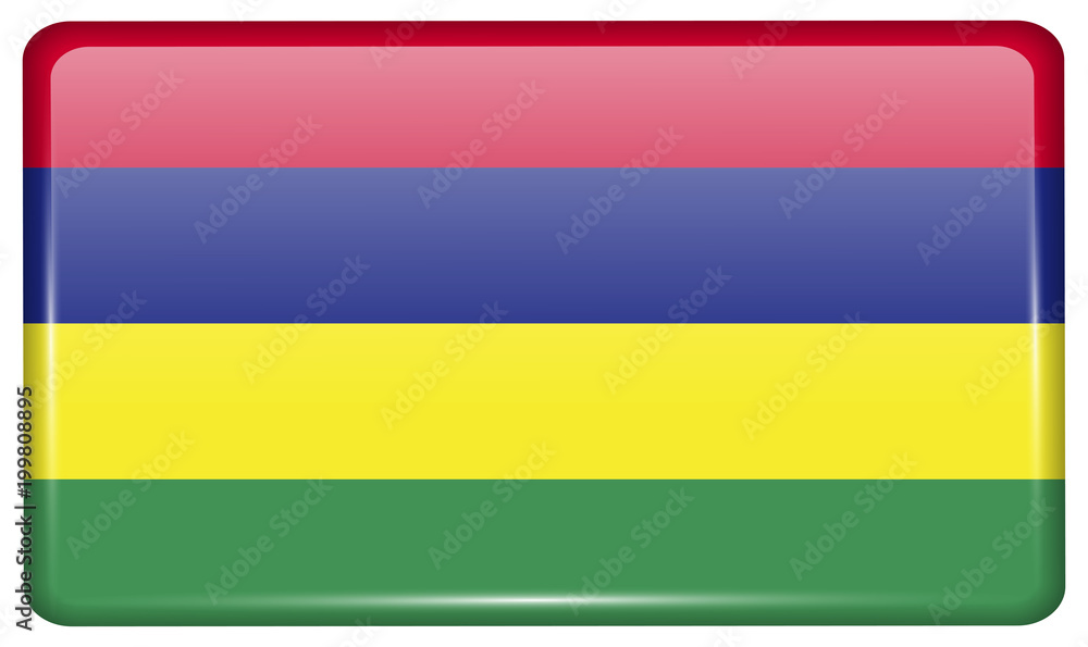 Flags Mauritius in the form of a magnet on refrigerator with reflections light. Flags Mauritius in the form of a magnet on refrigerator with reflections light.