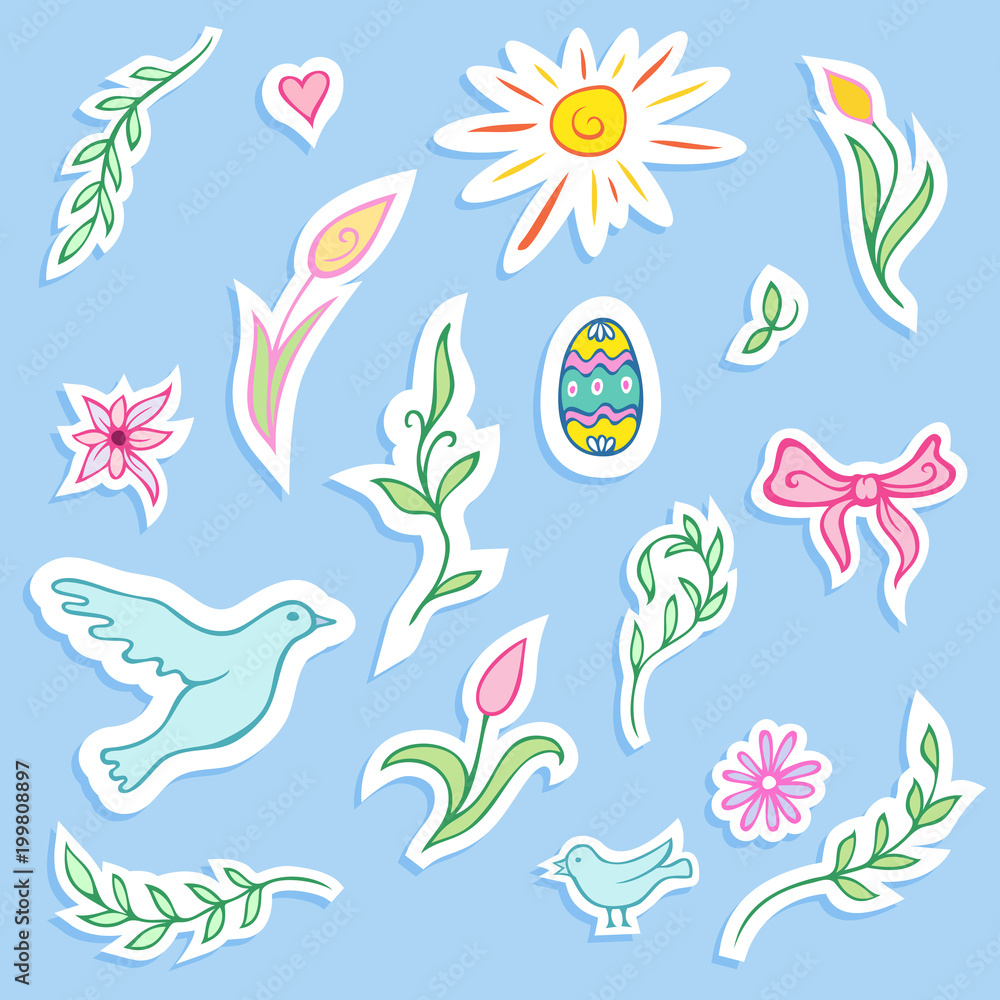 Obraz premium Easter icons collection. Stickers effect with shadows.