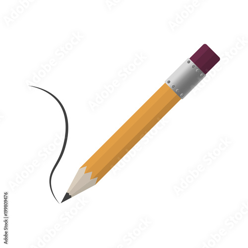 A realistic faceted orange pencil with a rubber band conducting the line. Vector on white background.