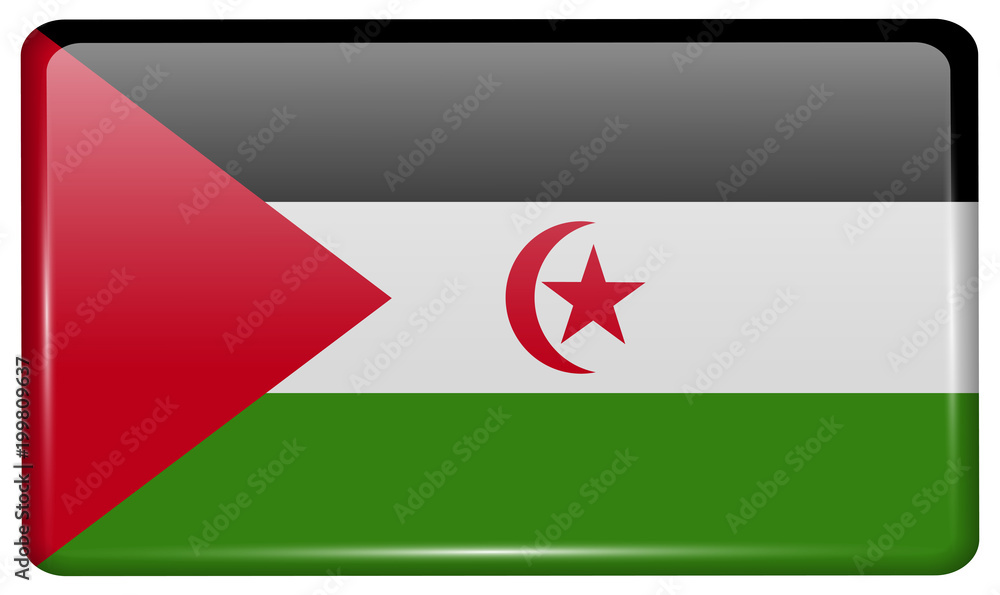 Obraz premium Flags Western Sahara in the form of a magnet on refrigerator with reflections light.