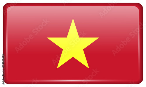 Flags Vietnam in the form of a magnet on refrigerator with reflections light.