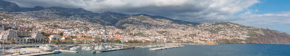 Panorama of Funchal harbour Skyline Madeira island Portugal