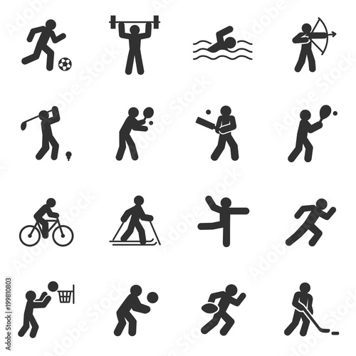 Sport. Monochrome icons set. Different kinds of sports, simple symbols  collection Stock Vector