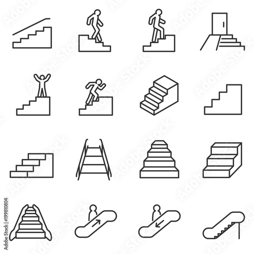 Staircase icons set. linear style. Line with Editable stroke