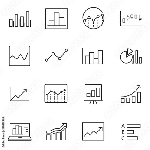 Statistic icons set. linear style. Line with Editable stroke