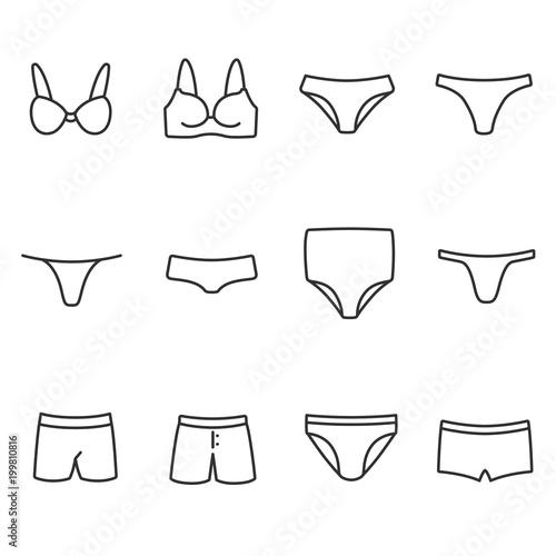 Underwear, icons set. linear style. Line with Editable stroke