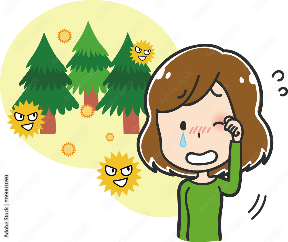 花粉に苦しむ女性のイラスト