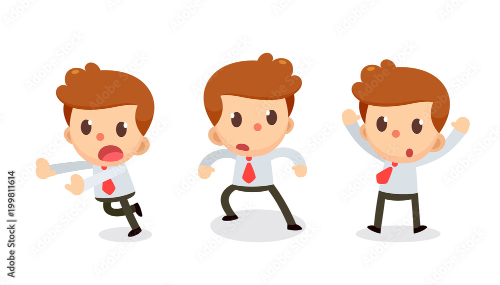 Set of Tiny businessman character in actions. Afraid of something. Set of Tiny businessman character in actions. Afraid of something.