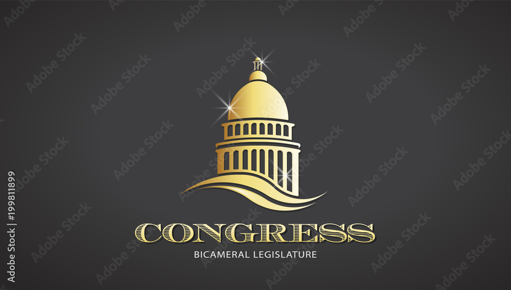 Congress Gold Capitol Icon. Vector Deisgn