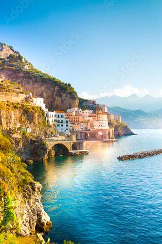 Wallpaper Mural Morning view of Amalfi cityscape on coast line of mediterranean sea, Italy
