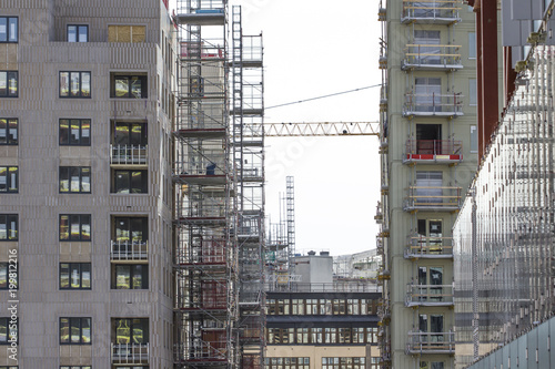 Canvas Print Construction site in the heart of Stockholm (Sweden) showing buildings with atta