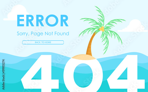 404  error not found page flat design with deserted island background vector design