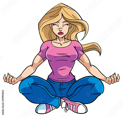Full length front view of a fit woman sitting in lotus position while meditating during yoga exercise isolated on white background for copy space 