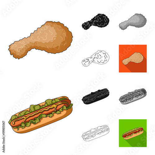 Fast food cartoon,black,flat,monochrome,outline icons in set collection for design.Food from semi-finished products vector symbol stock web illustration.