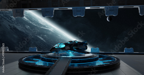 Fototapeta Naklejka Na Ścianę i Meble -  Landing strip spaceship interior 3D rendering elements of this image furnished by NASA