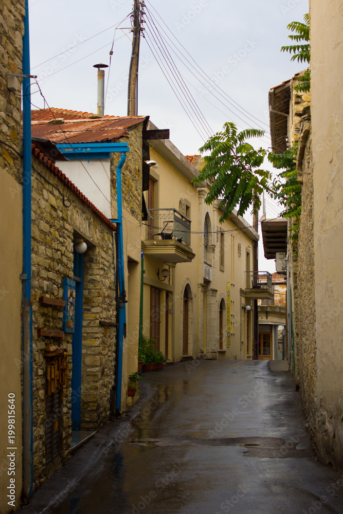 Cozy narrow street in Pano Lefkara village. Limassol District, Cyprus.