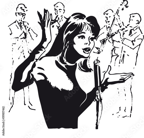 Young woman with band, Retro Vector Illustration