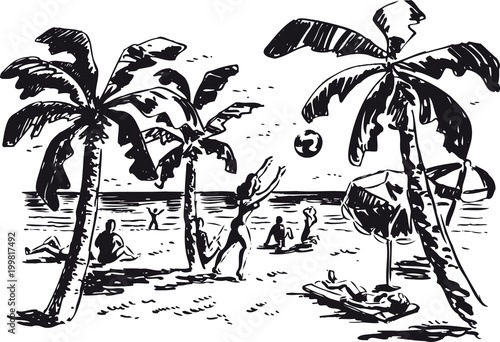 Beach scene, Retro Vector Illustration