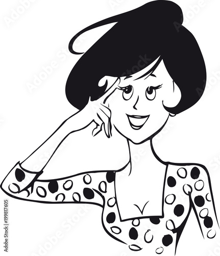 Thinking woman, Retro Vector Illustration