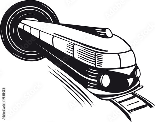Train coming out of a tunnel, Retro Vector Illustration