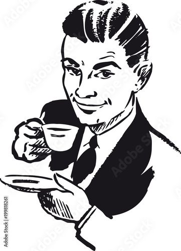 Man drinking coffee, Retro Vector Illustration