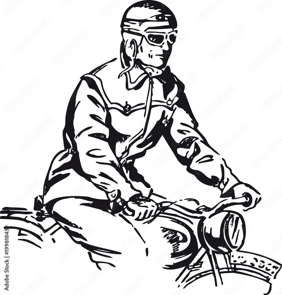 Fototapeta premium Man on a motorcycle, Retro Vector Illustration