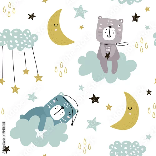 Tapety misie wśród chmurek i gwiazd