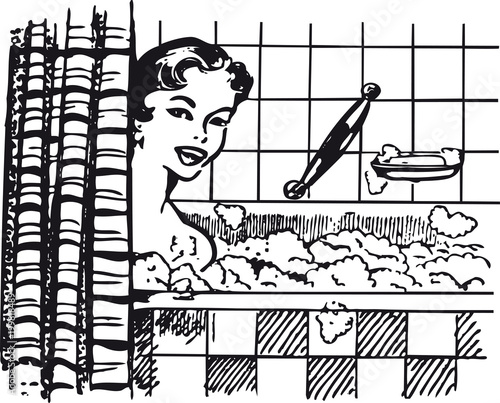 Woman in bath, Retro Vector Illustration