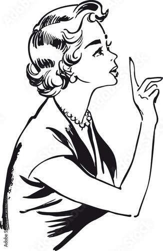 Woman explaining things, Retro Vector Illustration